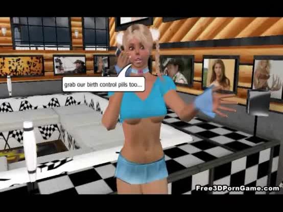 Foxy 3D cartoon blonde babe tugging a studs cock